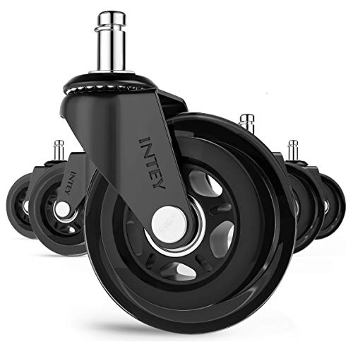 INTEY Ruedas para Silla Oficina (5 pcs 11mm) Seguro para Todos los Suelos Incluida la Madera Dura, Ventajas de fácil de Instalar, Alta Carga, silencioso y Suave INTLZ01