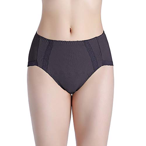 Intimate Portal Mujer Bragas Menstruales de Algodón Braguitas para Mentruación Periodo Regla Pack de 2 Negro Gris L