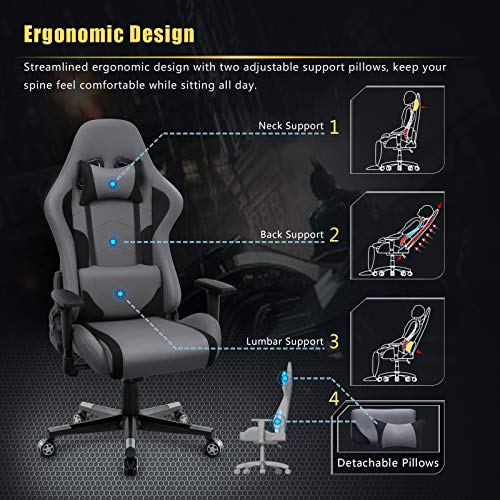 IntimaTe WM Heart Silla Gaming, Oficina Silla Computadora,Ergonómica Silla Giratoria, Silla Reclinable con Alto Respaldo,PC Silla (Gris 1)