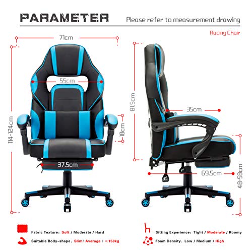 IntimaTe WM Heart Silla Gaming Silla Ergonómica para Gamers Oficina Silla con Reposapiés Plegable, Cojín Lumbar Comfortable para Trabajo y Siesta, Carga Máxima 150kg (Azul)