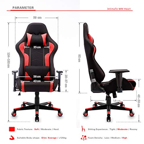 IntimaTe WM Heart Silla Gaming Tela, Oficina Silla Computadora, Ergonómica 360° Giratorio Altura Ajustable Alto Respaldo Reclinable
