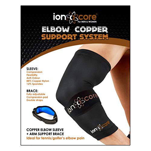 Ionocore® Sistema de Protección para el Codo - Brazelete Protector Codo de Tenista - Correa del Codo y Mangas de Compresión para las Articulaciones del Antebrazo, Ligero PEQUEÑO: 8"-10"