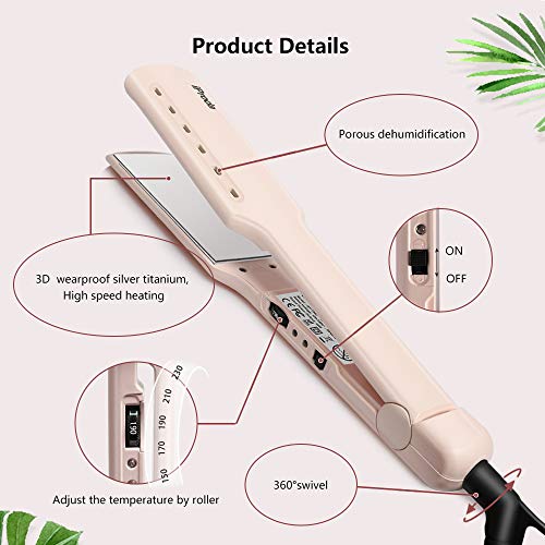 iProda plancha de pelo profesional, plancha para el pelo de titanio ancha con placa vapor, ajustes de temperatura de 150º a 230ºC,Adecuada para Todo Tipo de Cabello,Doble Voltaje