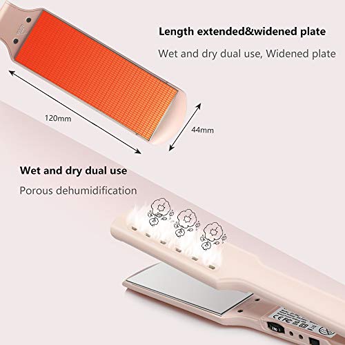 iProda plancha de pelo profesional, plancha para el pelo de titanio ancha con placa vapor, ajustes de temperatura de 150º a 230ºC,Adecuada para Todo Tipo de Cabello,Doble Voltaje