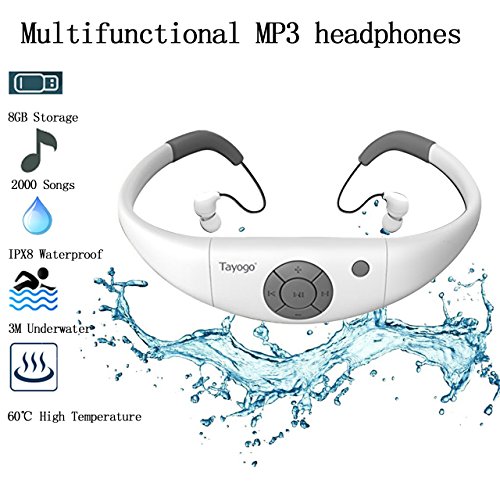 IPX 8 Mp3 Acuatico, 8GB Auriculares De Natación, Funcionan Durante 6-8 Horas bajo el Agua 3 Metros con función aleatoria - Blanco