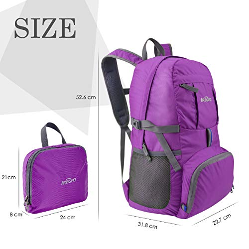 IREGRO 35L Mochila Plegable 300D Nylon Resistente al Agua Ligero Mochila Impermeable Senderismo para Acampar al Aire Libre Caminar Ciclismo Deportes Excursiones de un Día