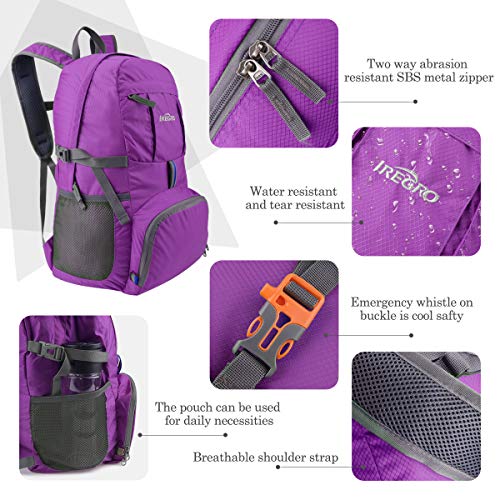 IREGRO 35L Mochila Plegable 300D Nylon Resistente al Agua Ligero Mochila Impermeable Senderismo para Acampar al Aire Libre Caminar Ciclismo Deportes Excursiones de un Día