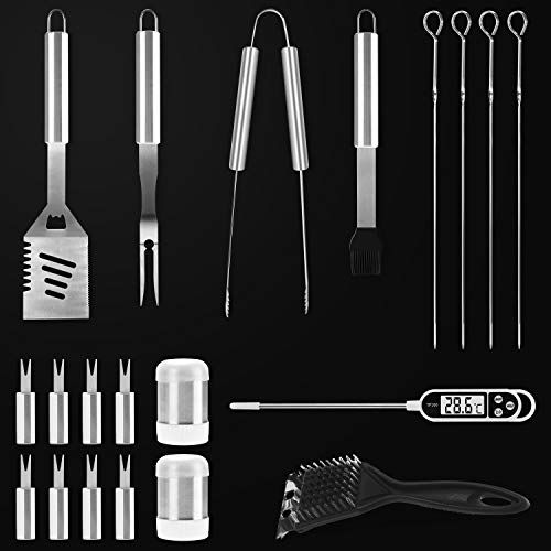 IREGRO Utensilios para Barbacoa Kit,21 Piezas Completas de Herramientas de Barbacoa de Acero Inoxidable con Estuche de Almacenamiento de Aluminio para Fiestas de Camping y Picnic