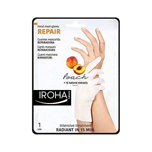 Iroha Nature - Guantes Reparadores para Manos con Melocotón, Pomelo y Vitamina E, 2 Guantes para un uso | Mascarilla Guantes Reparadora Melocotón