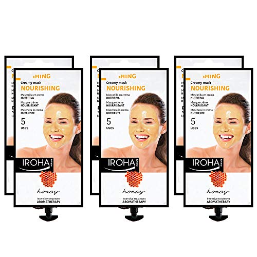 Iroha Nature - Mascarilla Facial en Crema, Hidratante Nutritiva con Miel, Pack 6 unidades | Mascarilla Hidratante Miel Aromaterapia