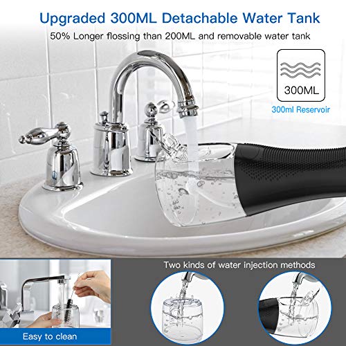 Irrigador Bucal Portátil con 6 Boquillas, Multifuncional 300ml Irrigador Dental, Profesional IPX7 Impermeable Limpieza de Dientes de Ortodoncia y Dientes de Implante, Lavado Pulsado de Dientes