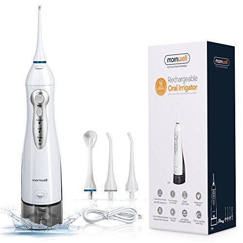 Irrigador Dental, Irrigador Bucal Portátil para Dientes con Depósito de 300 ml, 4 Boquillas para Viaje y Familia, USB Recargable