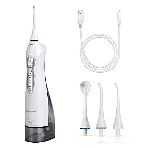 Irrigador Dental, Irrigador Bucal Portátil para Dientes con Depósito de 300 ml, 4 Boquillas para Viaje y Familia, USB Recargable