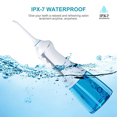 Irrigador dental portátil, 300ml TUREWELL Irrigador bucal profesional USB recargable con 3 modos 4 boquillas IPX7 impermeable para la higiene dental Limpieza dental Ideal para viajes