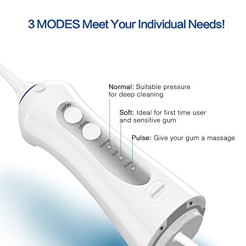 Irrigador Dental Portátil, Apiker Irrigador Bucal con 5 Boquillas, Incluido 2 Boquillas Especiales, Recargable USB con 3 Modos, IPX7 Impermeable,Tanque de Agua con 200ml