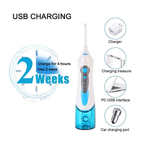 Irrigador Dental Portátil, The perseids Irrigador Bucal Portable, Tanque de 180ml para Tirantes, IPX7 USB Impermeable Recargable, Adecuda para Viajes y Uso en el Hogar
