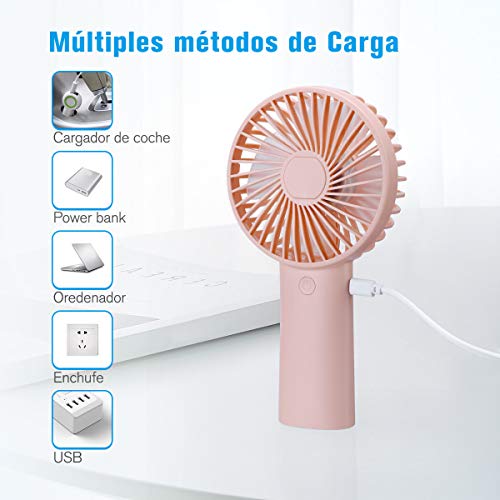 isYoung Mini Ventiladores de Mano - Ventilador Portátil USB con Batería Recargable 4000mAh Ventiladores con 3 Velocidades de 8-18 Horas de Tiempo de Trabajo para Oficina Hogar Viajes Exterior(Rosa)