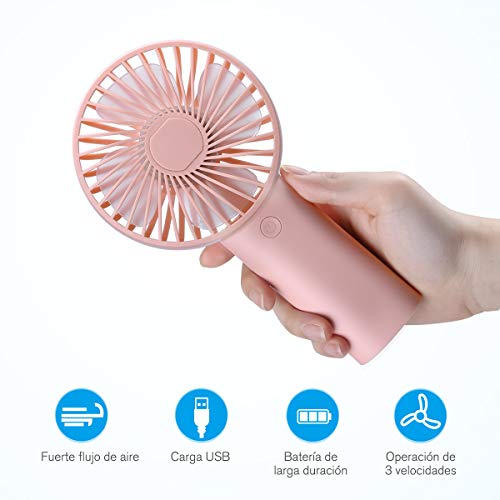 isYoung Mini Ventiladores de Mano - Ventilador Portátil USB con Batería Recargable 4000mAh Ventiladores con 3 Velocidades de 8-18 Horas de Tiempo de Trabajo para Oficina Hogar Viajes Exterior(Rosa)