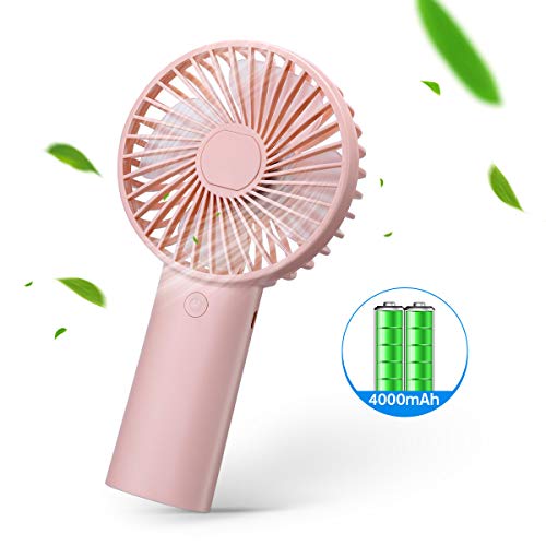 isYoung Mini Ventiladores de Mano - Ventilador Portátil USB con Batería Recargable 4000mAh Ventiladores con 3 Velocidades de 8-18 Horas de Tiempo de Trabajo para Oficina Hogar Viajes Exterior(Rosa)