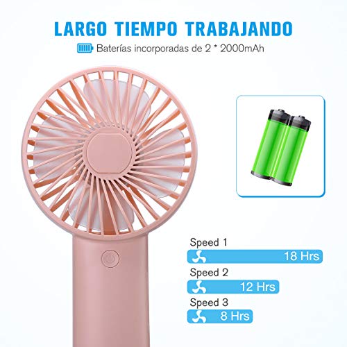 isYoung Mini Ventiladores de Mano - Ventilador Portátil USB con Batería Recargable 4000mAh Ventiladores con 3 Velocidades de 8-18 Horas de Tiempo de Trabajo para Oficina Hogar Viajes Exterior(Rosa)