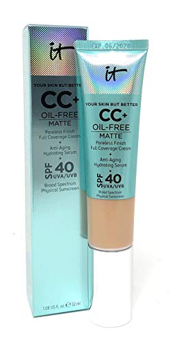 It Cosmetics CC+ - Crema de cobertura completa con acabado sin olor, color suero hidratante antienvejecimiento, color claro