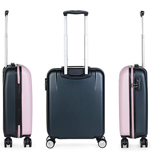 ITACA - Maleta de Viaje Cabina 55x40x20 cm 4 Ruedas Trolley ABS. Equipaje de Mano. Rígida Resistente y Ligera. Mango Asas Candado. Low Cost Ryanair. T58050, Color Rosa-Gris
