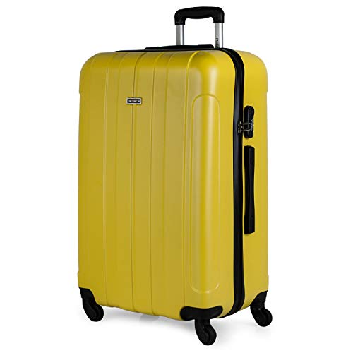 ITACA - Maleta de Viaje Grande XL Rígida 4 Ruedas Trolley 73 cm de ABS Lisa. Cómoda Resistente y Ligera. Calidad Diseño Gran Capacidad. Estilo y Marca. 771170, Color Amarillo