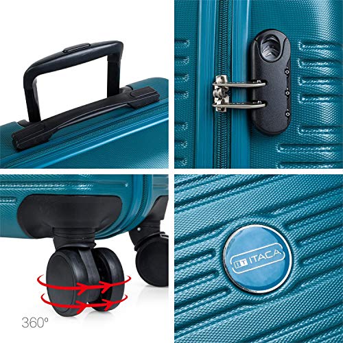 ITACA - Maleta de Viaje Rígida 4 Ruedas 55x40x20 cm Cabina Trolley ABS. Equipaje de Mano. Dura Cómoda Resistente y Ligera. Candado. Low Cost Ryanair. Calidad y Diseño. T72150, Color Verde Oscuro