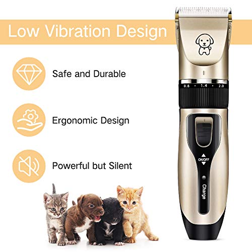 iThrough Maquina de Cortar Pelo para Perros, Cortapelos Perros y Gatos, Bajo Ruido Ajustable con 4 Peines, Kit de Corta Pelo para Perro Mascotas USB Recargable