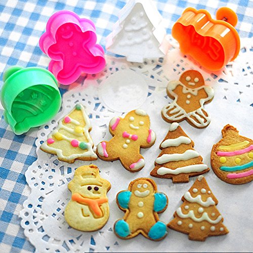 Itian 4 Piezas de Navidad Cortadores de Galleta de Galleta para Hornear la Pasta de Azúcar de Galleta Juego de Cortadores con Expulsor