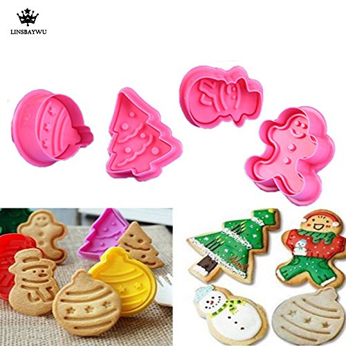 Itian 4 Piezas de Navidad Cortadores de Galleta de Galleta para Hornear la Pasta de Azúcar de Galleta Juego de Cortadores con Expulsor