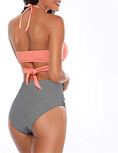 ITVIP - Traje de baño para mujer, dos piezas, diseño de hojas de flores, estampado de bikini con cuello en V M Rosa 2