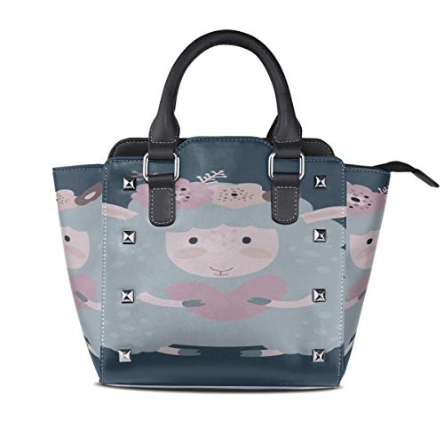 IUBBKI Bolso de hombro cosmético Lindo de dibujos animados Oveja Cordero Corazón Mano Manija personalizada Monederos Remache de cuero Pu Impresión de moda portátil W