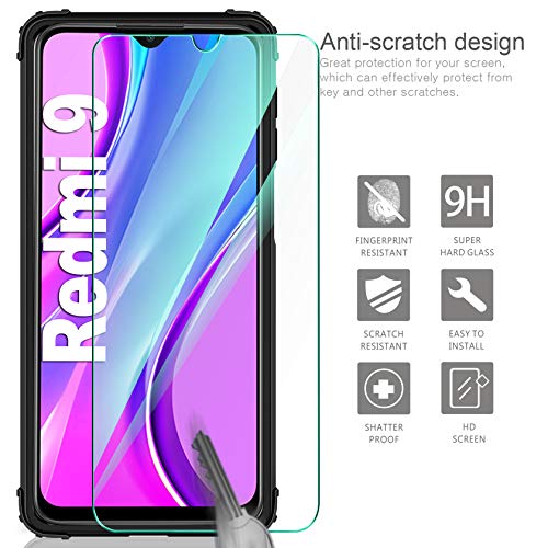 ivencase Funda Xiaomi Redmi 9 + [2-Unidades] Cristal Templado, Transparente Airbag Anti-Choque Protector Carcasa con 360 Grados Imán Soporte Silicona Bumper Case para Xiaomi Redmi 9, Clear Negro