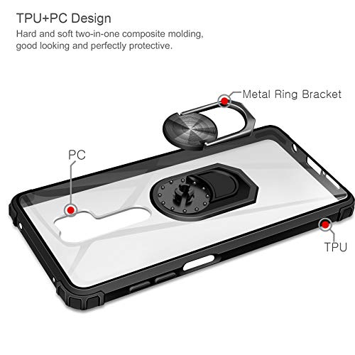 ivencase Funda Xiaomi Redmi 9 + [2-Unidades] Cristal Templado, Transparente Airbag Anti-Choque Protector Carcasa con 360 Grados Imán Soporte Silicona Bumper Case para Xiaomi Redmi 9, Clear Negro