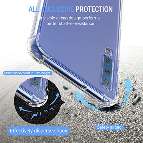 ivoler Funda para Samsung Galaxy A7 2018 + [3 Unidades] Cristal Vidrio Templado Protector de Pantalla, Ultra Fina Silicona Transparente TPU Carcasa Protector Airbag Anti-Choque Anti-arañazos Caso