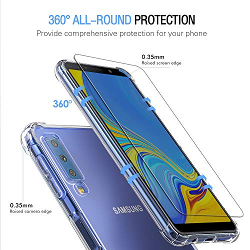 ivoler Funda para Samsung Galaxy A7 2018 + [3 Unidades] Cristal Vidrio Templado Protector de Pantalla, Ultra Fina Silicona Transparente TPU Carcasa Protector Airbag Anti-Choque Anti-arañazos Caso