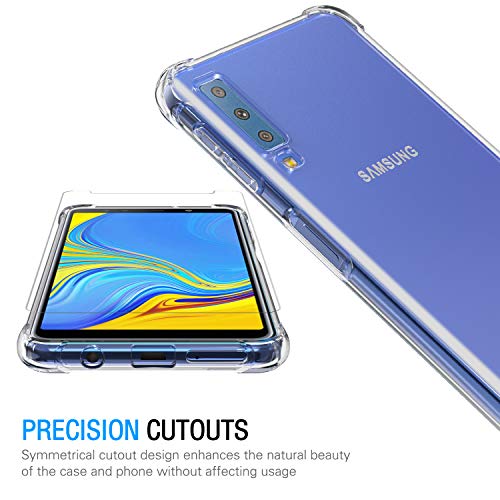 ivoler Funda para Samsung Galaxy A7 2018 + [3 Unidades] Cristal Vidrio Templado Protector de Pantalla, Ultra Fina Silicona Transparente TPU Carcasa Protector Airbag Anti-Choque Anti-arañazos Caso
