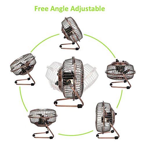 ivoler Mini Ventilador USB Silencioso, Metálico Ventilador de Mesa Potente USB Fan con Ajustable 360 Grados de Rotación para Personal Portátil de Escritorio Hogar Oficina o Viaje, 6 Pulgadas, Cobre
