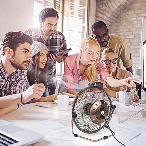 ivoler Mini Ventilador USB Silencioso, Metálico Ventilador de Mesa Potente USB Fan con Ajustable 360 Grados de Rotación para Personal Portátil de Escritorio Hogar Oficina o Viaje, 6 Pulgadas, Cobre
