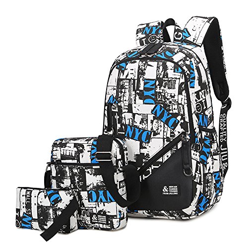ivotre Gli adolescenti Moda Ricco estilo Tele Impresión Viajes Mochila Bookbag con bolsa y lápiz riñonera para hombres de trabajar, studiare, Viajes, Campo, Ejercicio