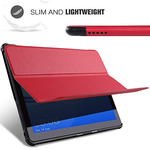 IVSO Funda Carcasa para Huawei MediaPad T5 10, Slim PU Protectora Carcasa Cover para Huawei MediaPad T5 10 10.1 Pulgadas 2018, Rojo