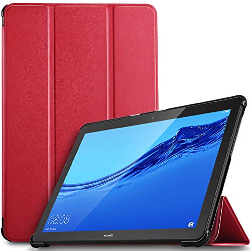 IVSO Funda Carcasa para Huawei MediaPad T5 10, Slim PU Protectora Carcasa Cover para Huawei MediaPad T5 10 10.1 Pulgadas 2018, Rojo