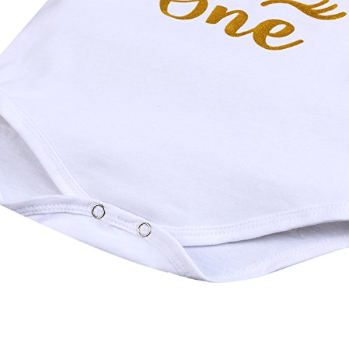 IWEMEK Bebé Niñas Primer Cumpleaños Princesa Unicornio Trajes de Fiesta 3pcs Conjunto de Mameluco + Bloomers de Tutú Rosa con Bowknot + Corona Diadema Carnaval Ceremonia Disfraz Sesión de Fotos