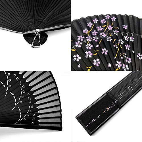 iZoeL - Abanico de tela para hombre y mujer, color negro