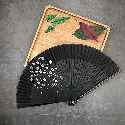 iZoeL - Abanico de tela para hombre y mujer, color negro