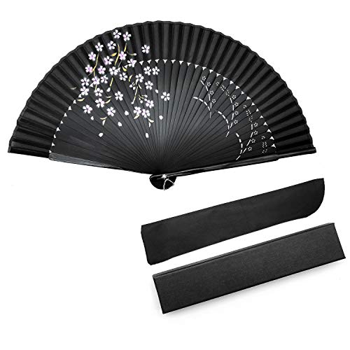 iZoeL - Abanico de tela para hombre y mujer, color negro