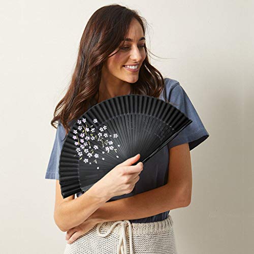 iZoeL - Abanico de tela para hombre y mujer, color negro