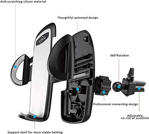 IZUKU Soporte Movil Coche Ventilación con [2 Clips de ventilación] Universal 360 Grados Rotación Porta Movil Coche para Rejillas del Aire de Coche