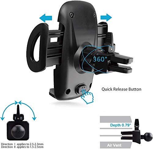 IZUKU Soporte Movil Coche Ventilación con [2 Clips de ventilación] Universal 360 Grados Rotación Porta Movil Coche para Rejillas del Aire de Coche